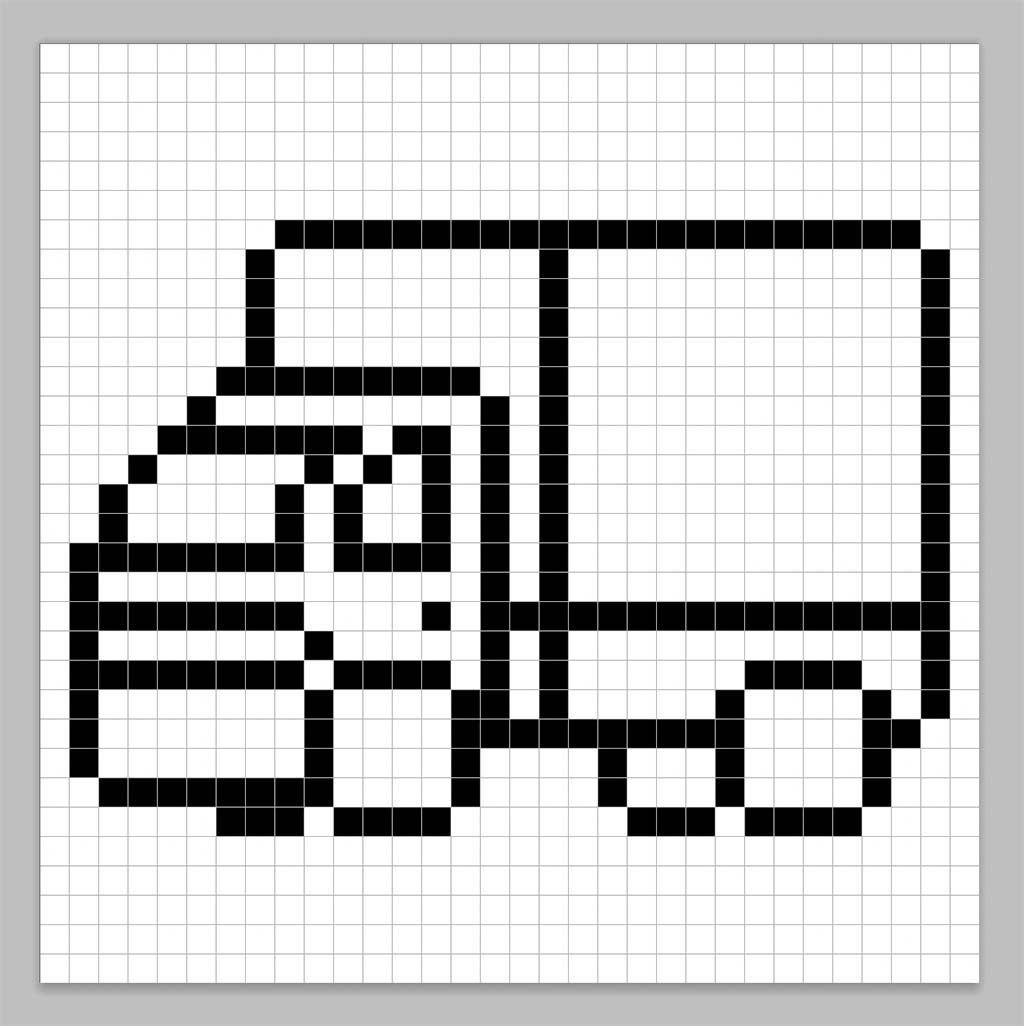 An outline of the pixel art truck grid similar to a spreadsheet