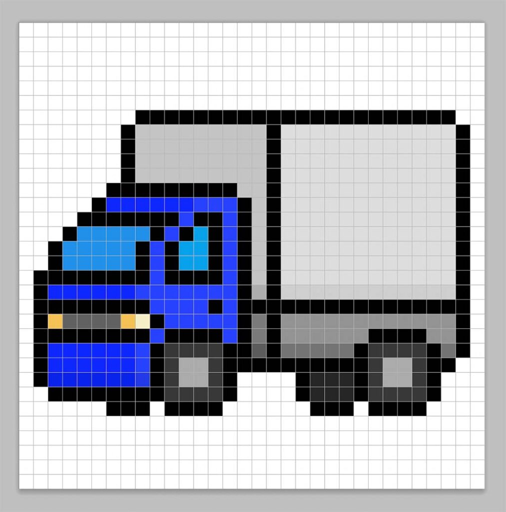 32x32 Pixel art truck with a darker blue and gray to give depth to the truck
