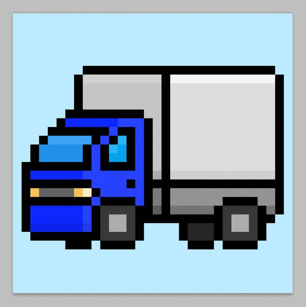 Cute Pixel Art Truck on Blue Background