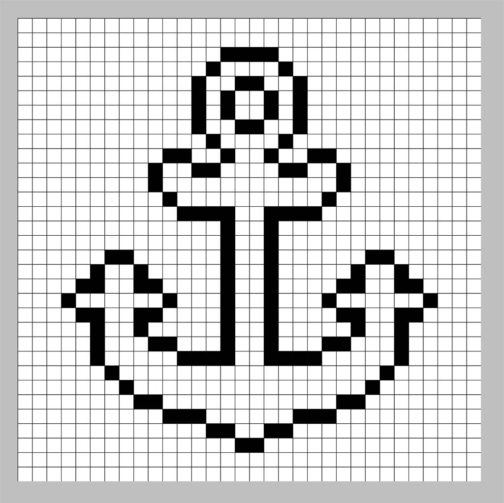 An outline of the pixel art anchor grid similar to a spreadsheet
