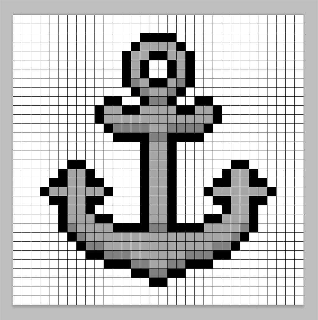 32x32 Pixel art anchor with shadows to give depth to the anchor