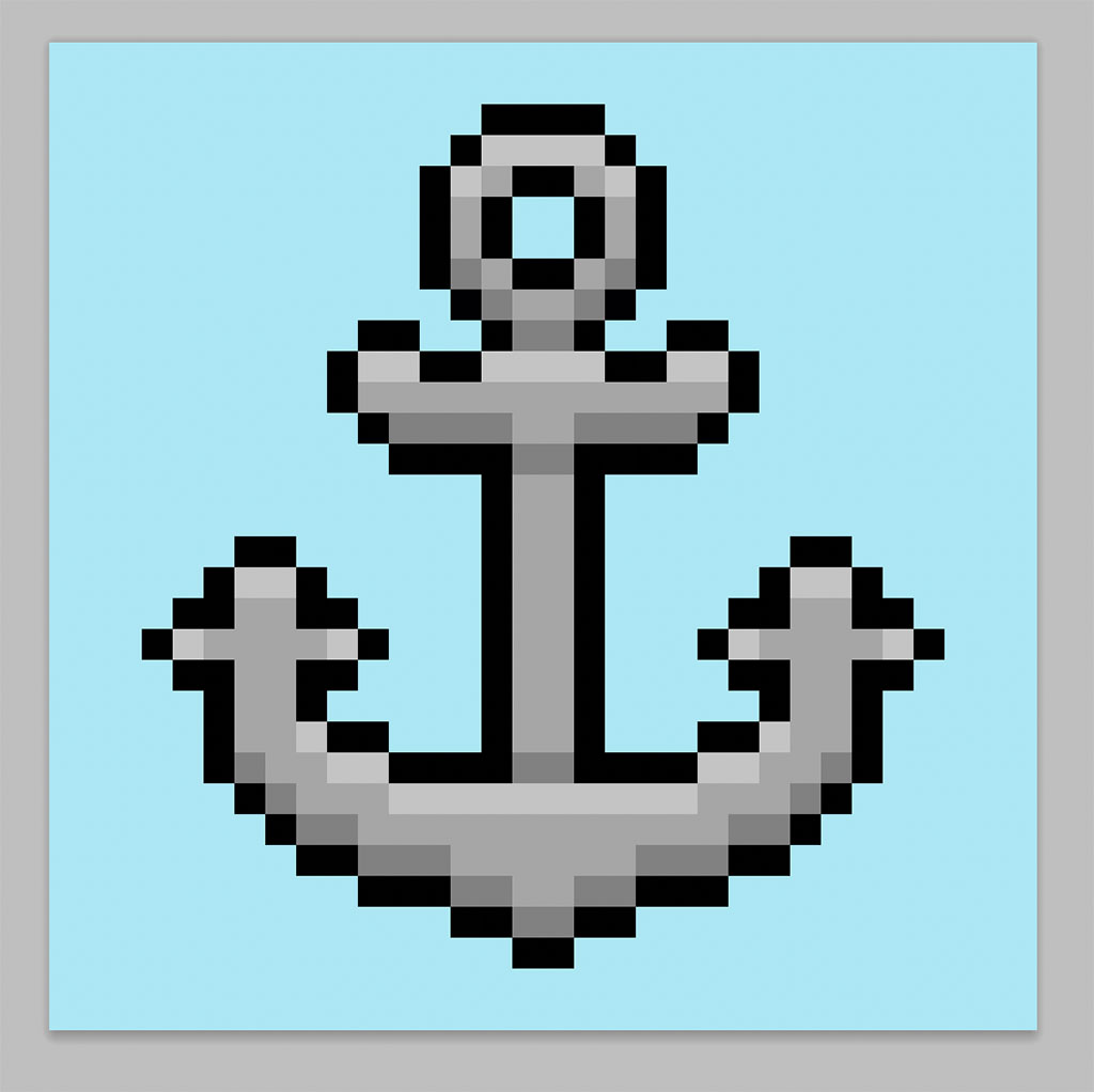 Cute Pixel Art Anchor on Blue Background