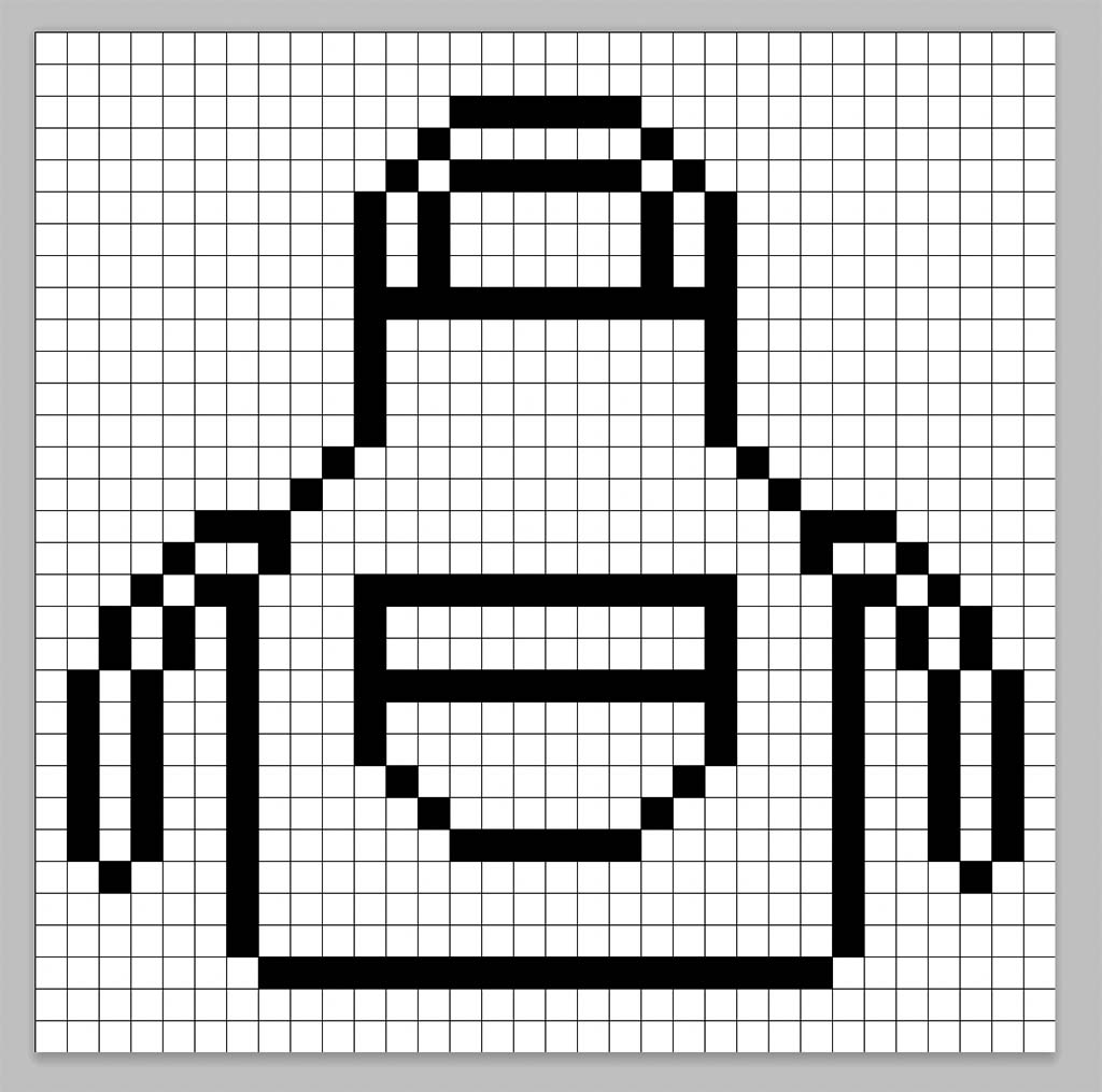 An outline of the pixel art apron grid similar to a spreadsheet