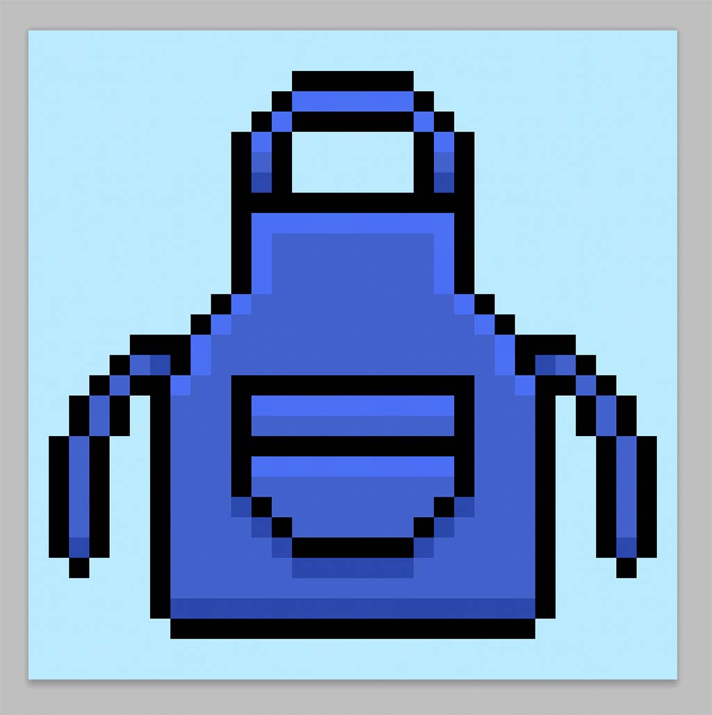 Cute Pixel Art Apron on Blue Background