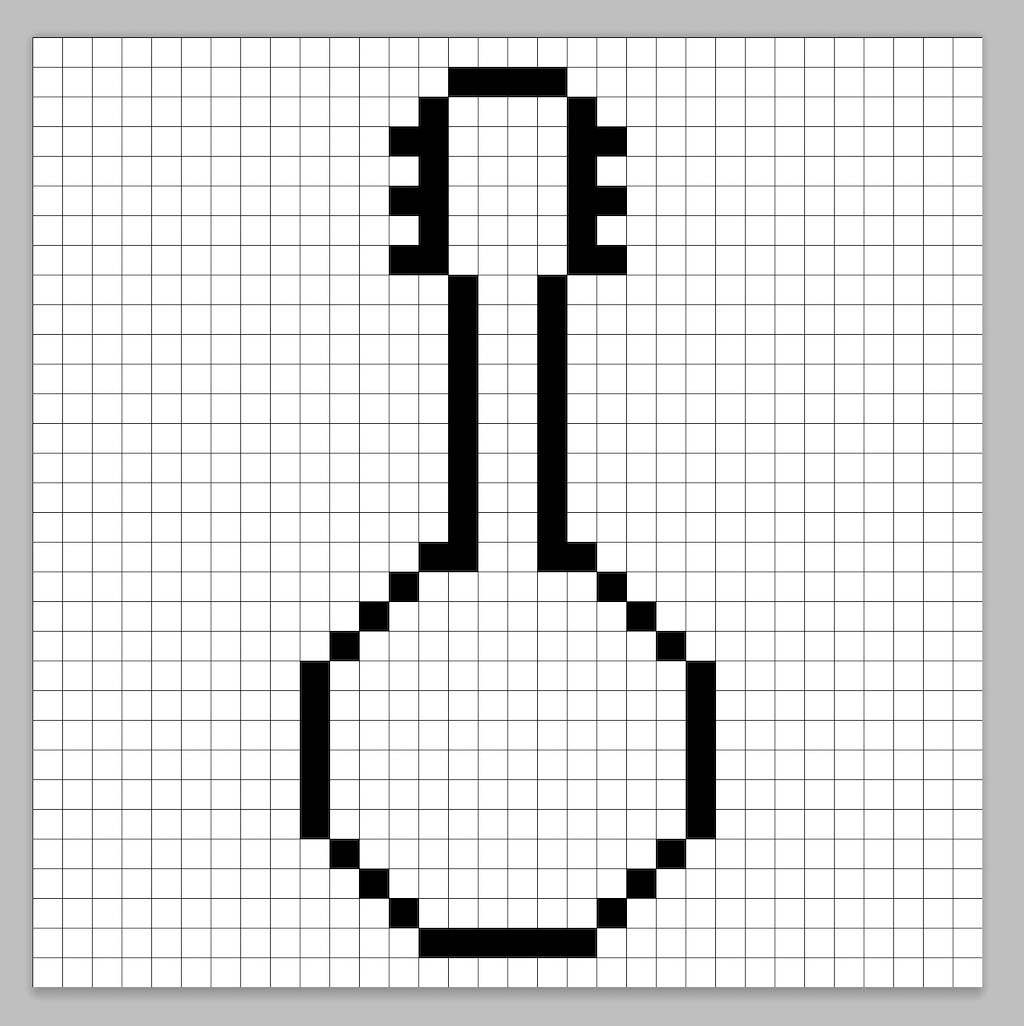An outline of the pixel art banjo grid similar to a spreadsheet