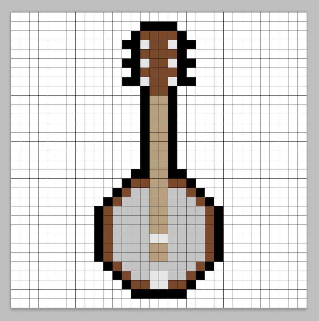 Simple pixel art banjo with solid colors