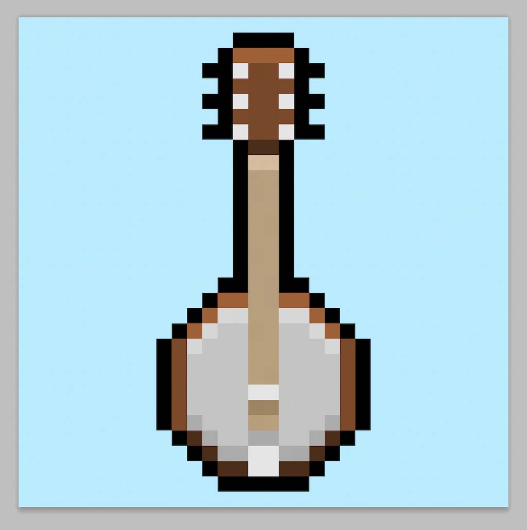 Cute Pixel Art Banjo on Blue Background