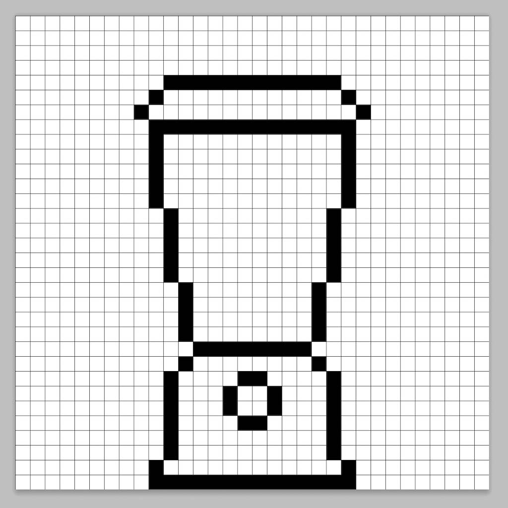 An outline of the pixel art blender grid similar to a spreadsheet