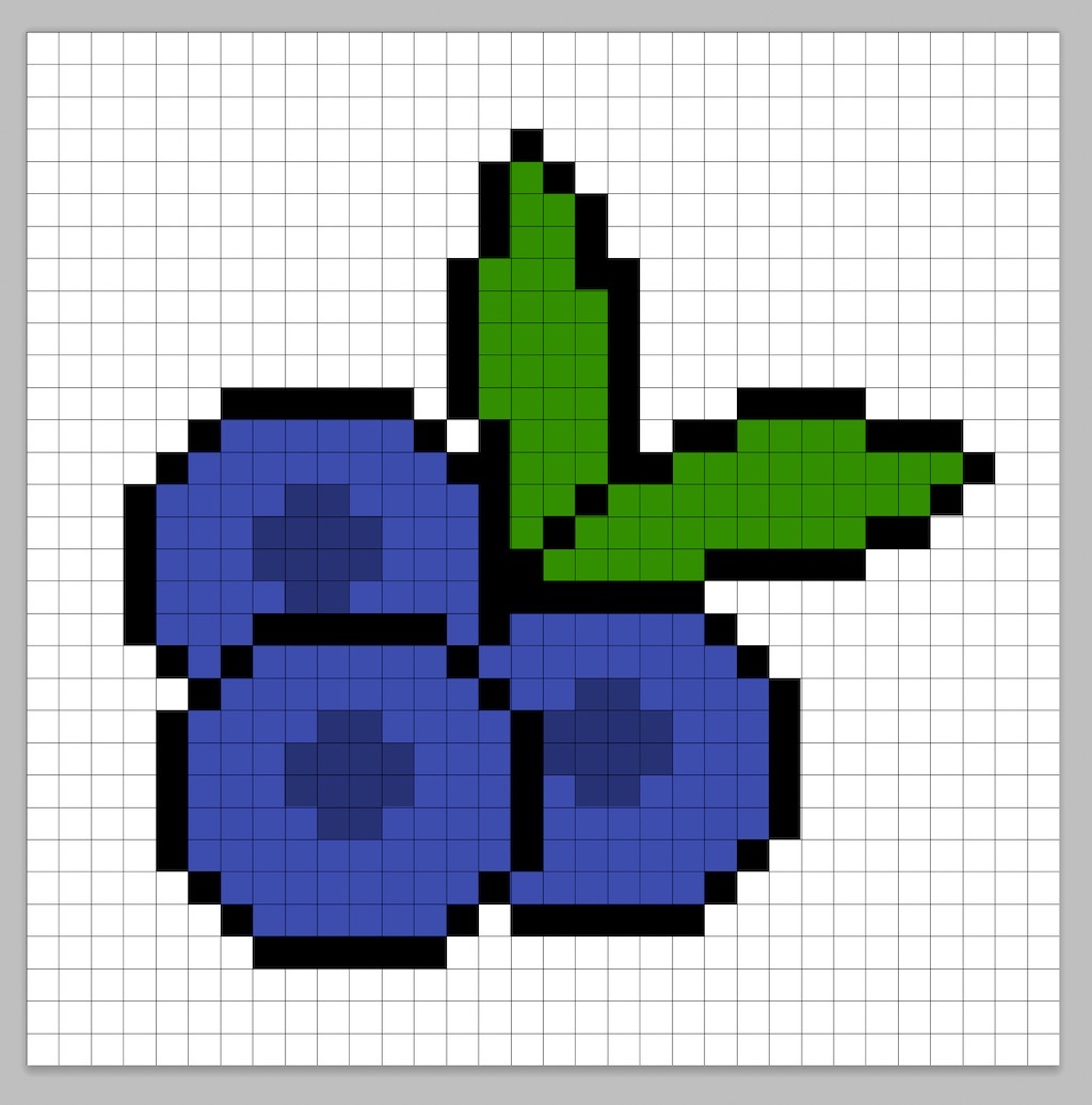 Simple pixel art blueberry with solid colors