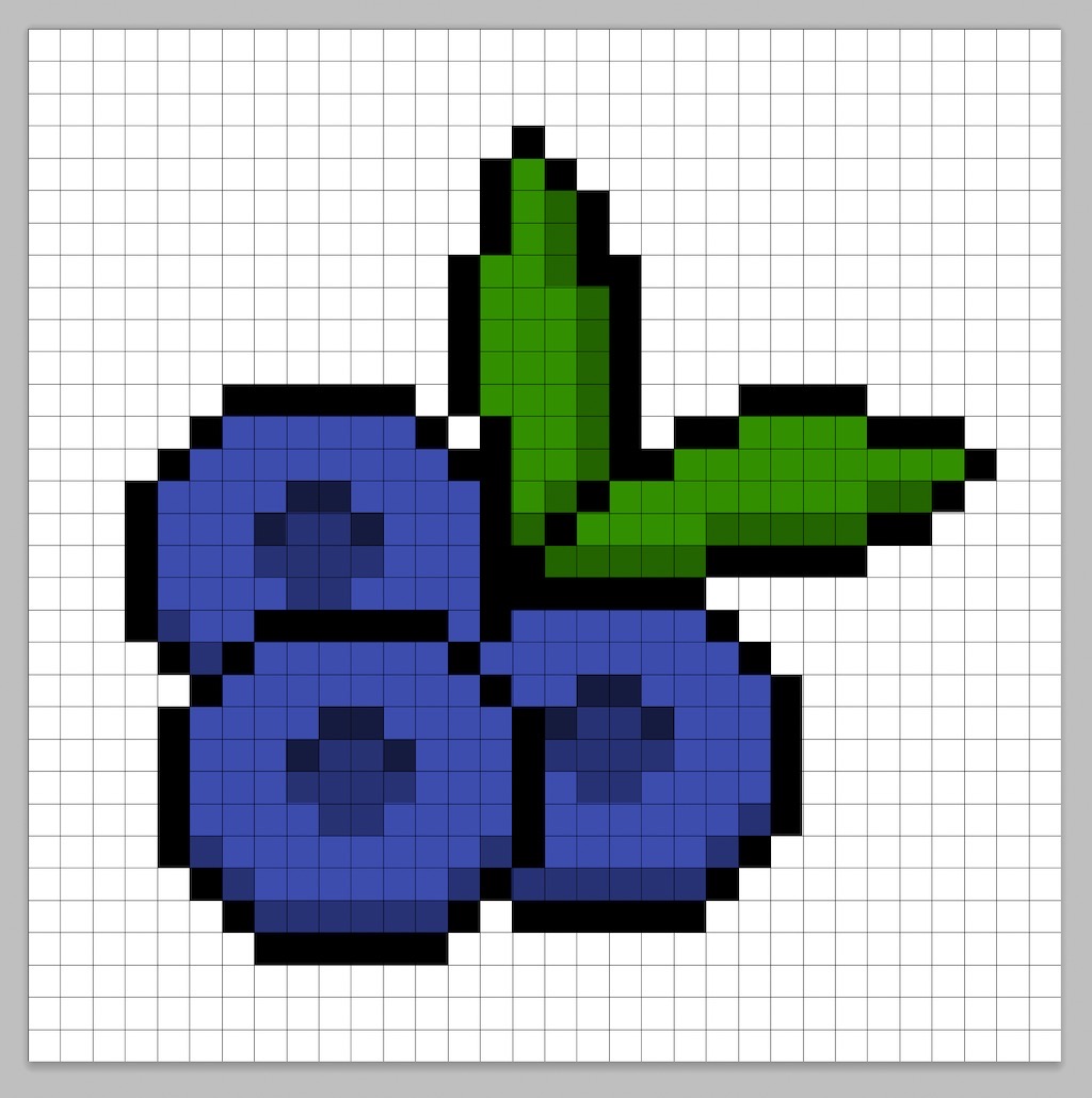 32x32 Pixel art blueberry with shadows to give depth to the blueberry