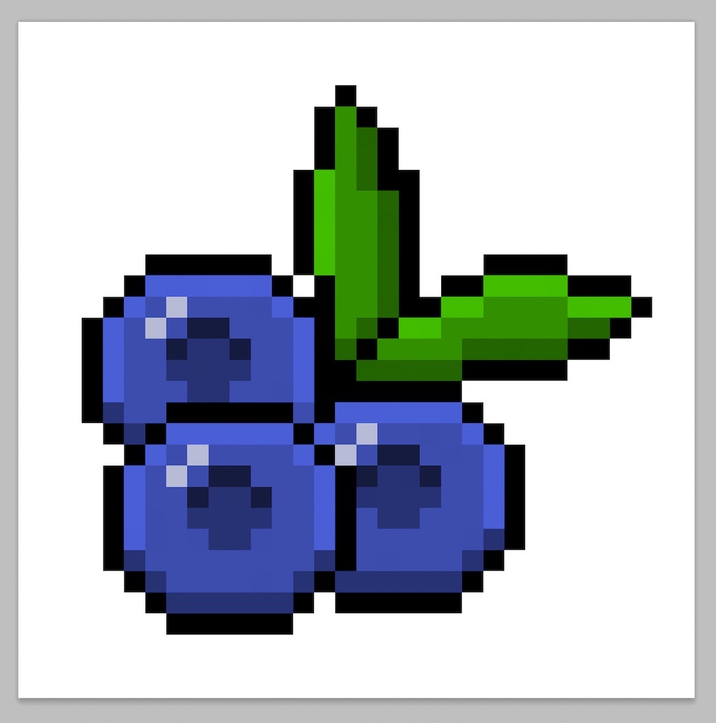 Kawaii pixel art blueberry on a transparent background