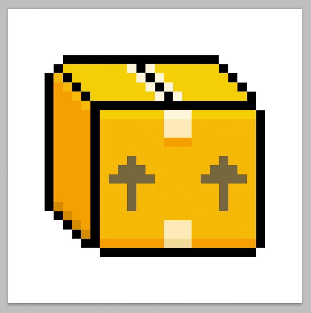 Kawaii pixel art box on a transparent background