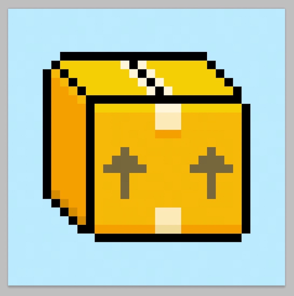 Cute Pixel Art Box on Blue Background