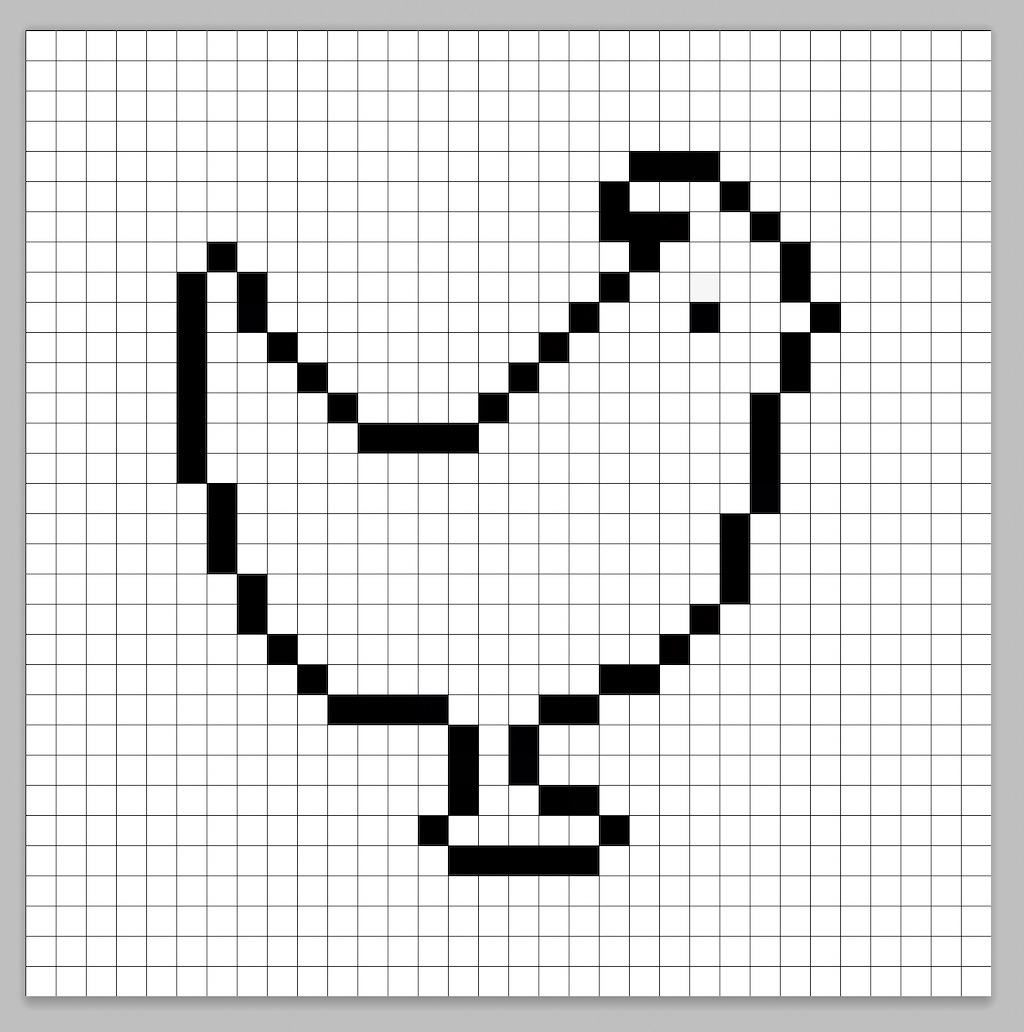 An outline of the pixel art chicken grid similar to a spreadsheet