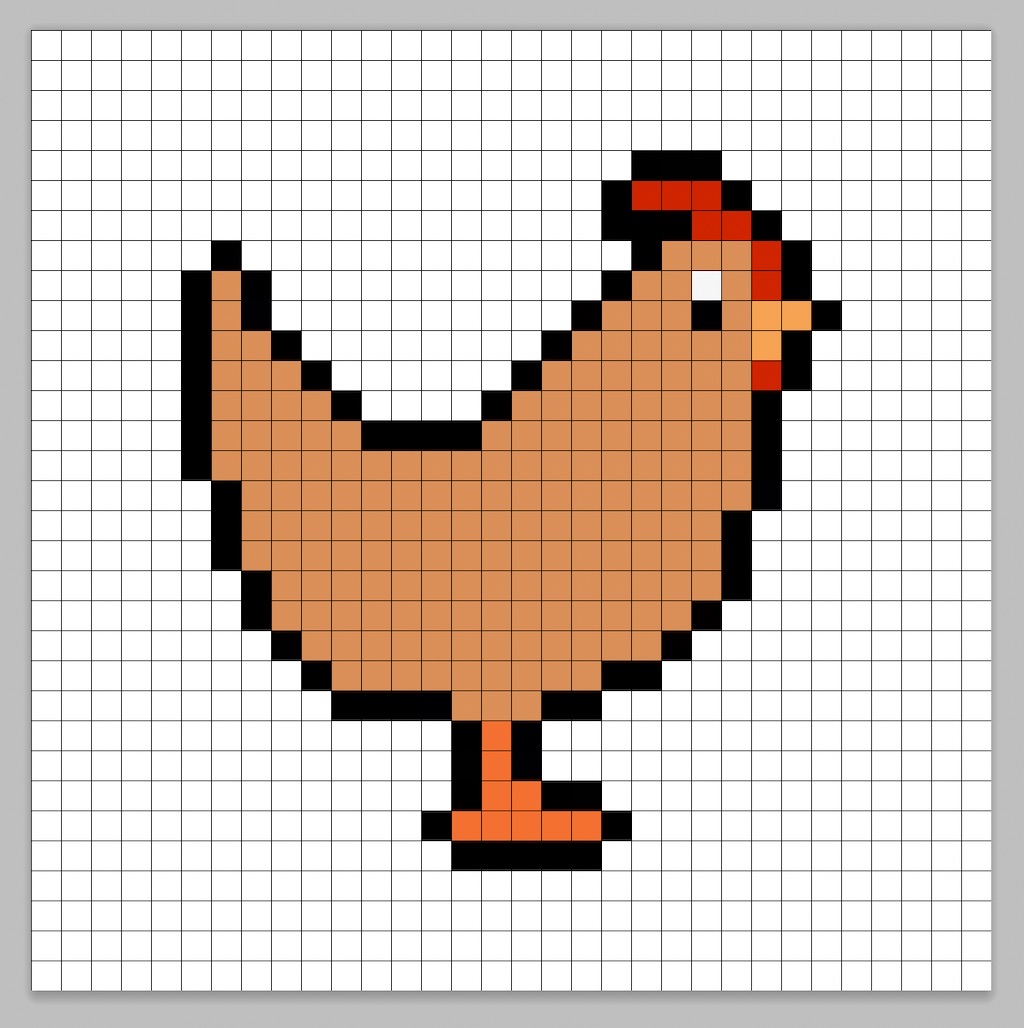Simple pixel art chicken with solid colors