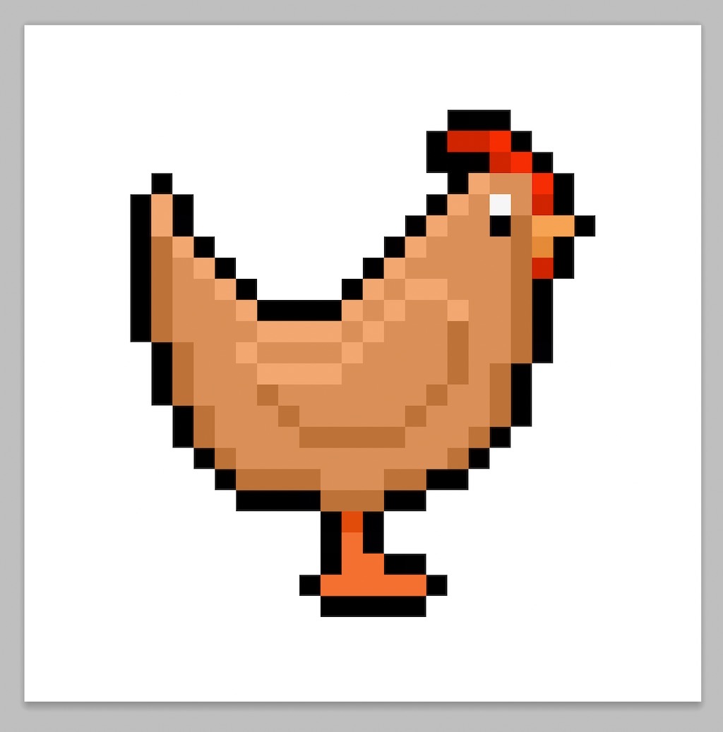 Kawaii pixel art chicken on a transparent background