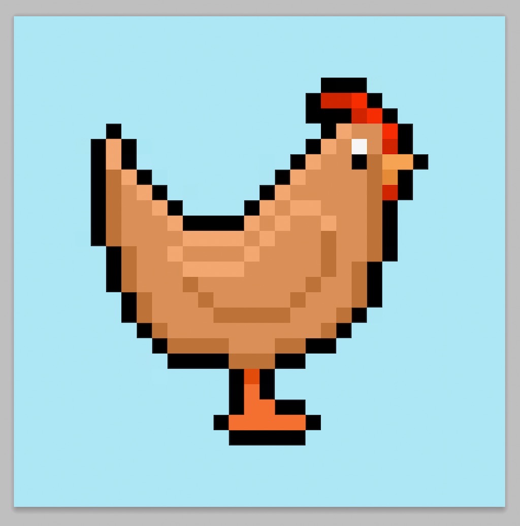 Cute Pixel Art Chicken on Blue Background