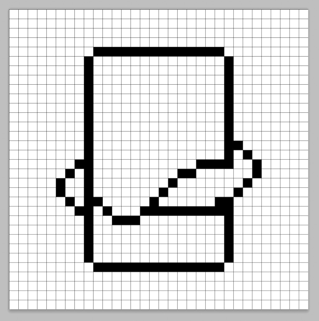 An outline of the pixel art chocolate grid similar to a spreadsheet