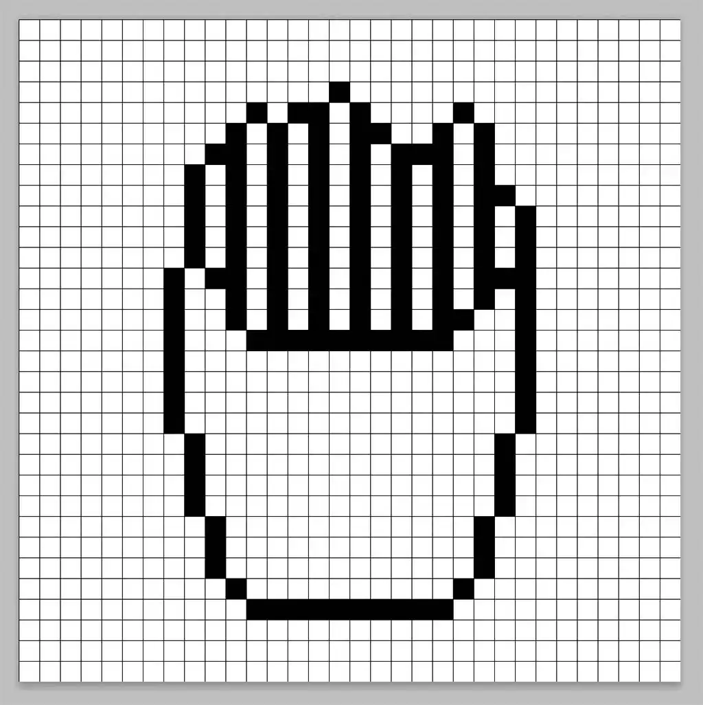 An outline of the pixel art fries grid similar to a spreadsheet