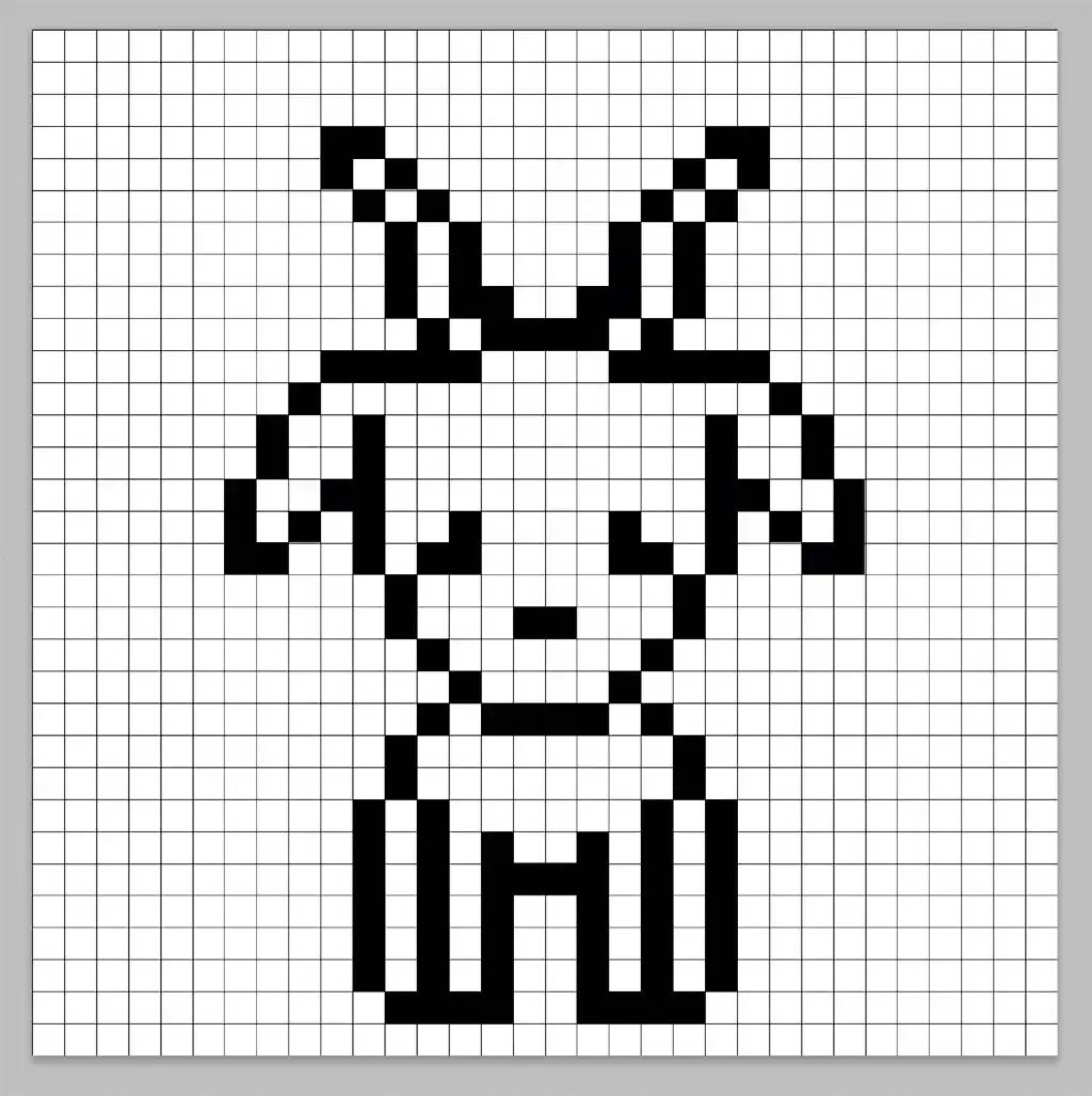 An outline of the pixel art goat grid similar to a spreadsheet