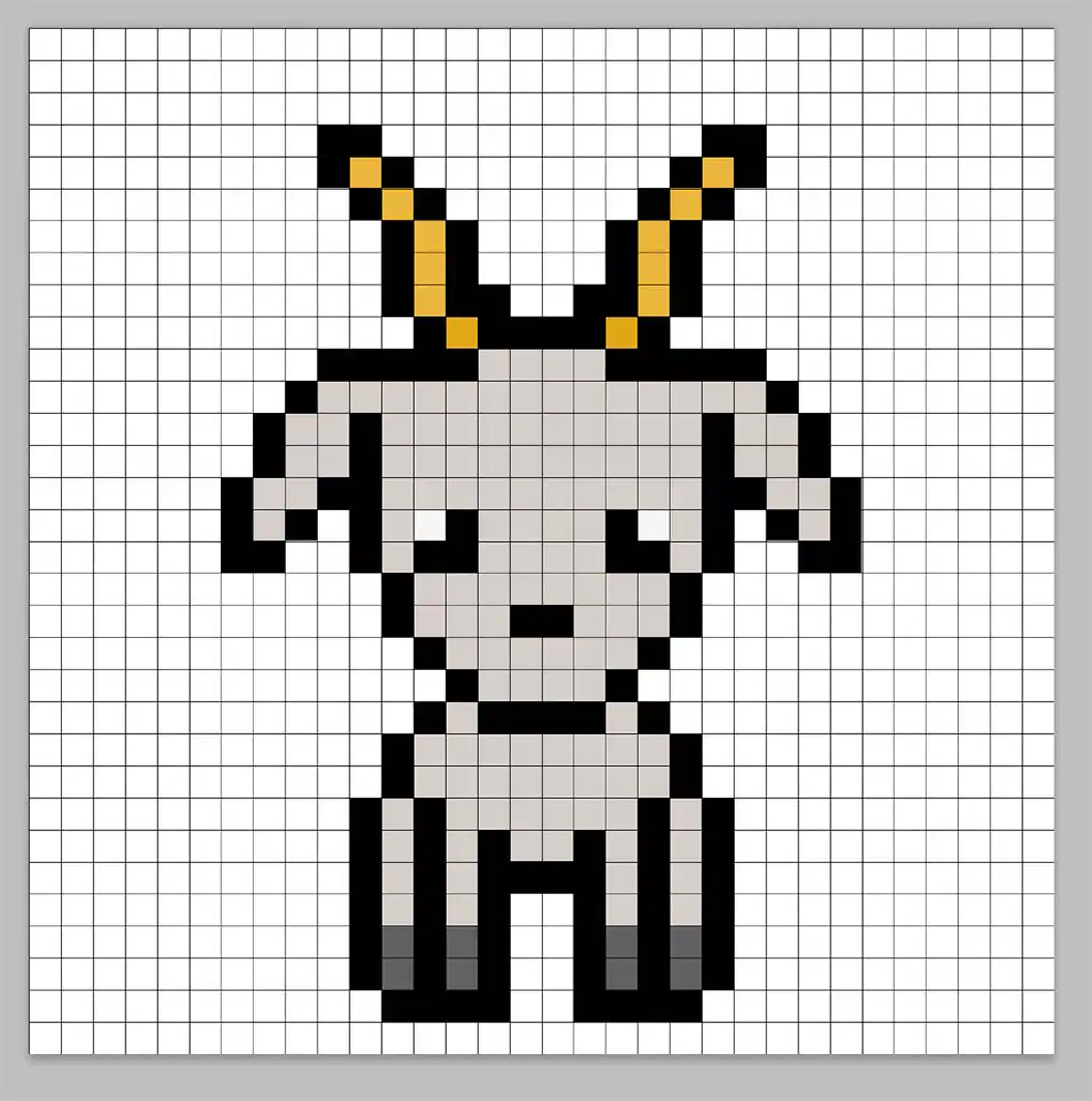 Simple pixel art goat with solid colors