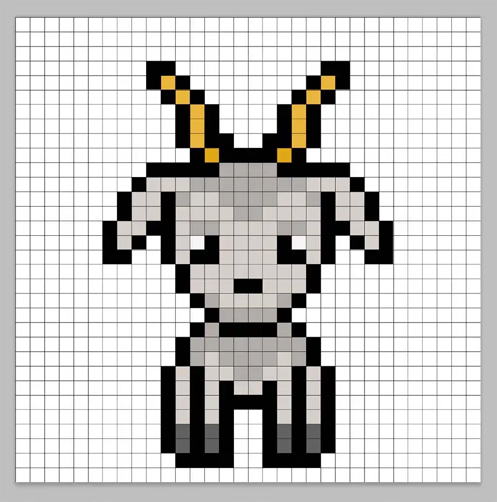 32x32 Pixel art goat with shadows to give depth to the goat