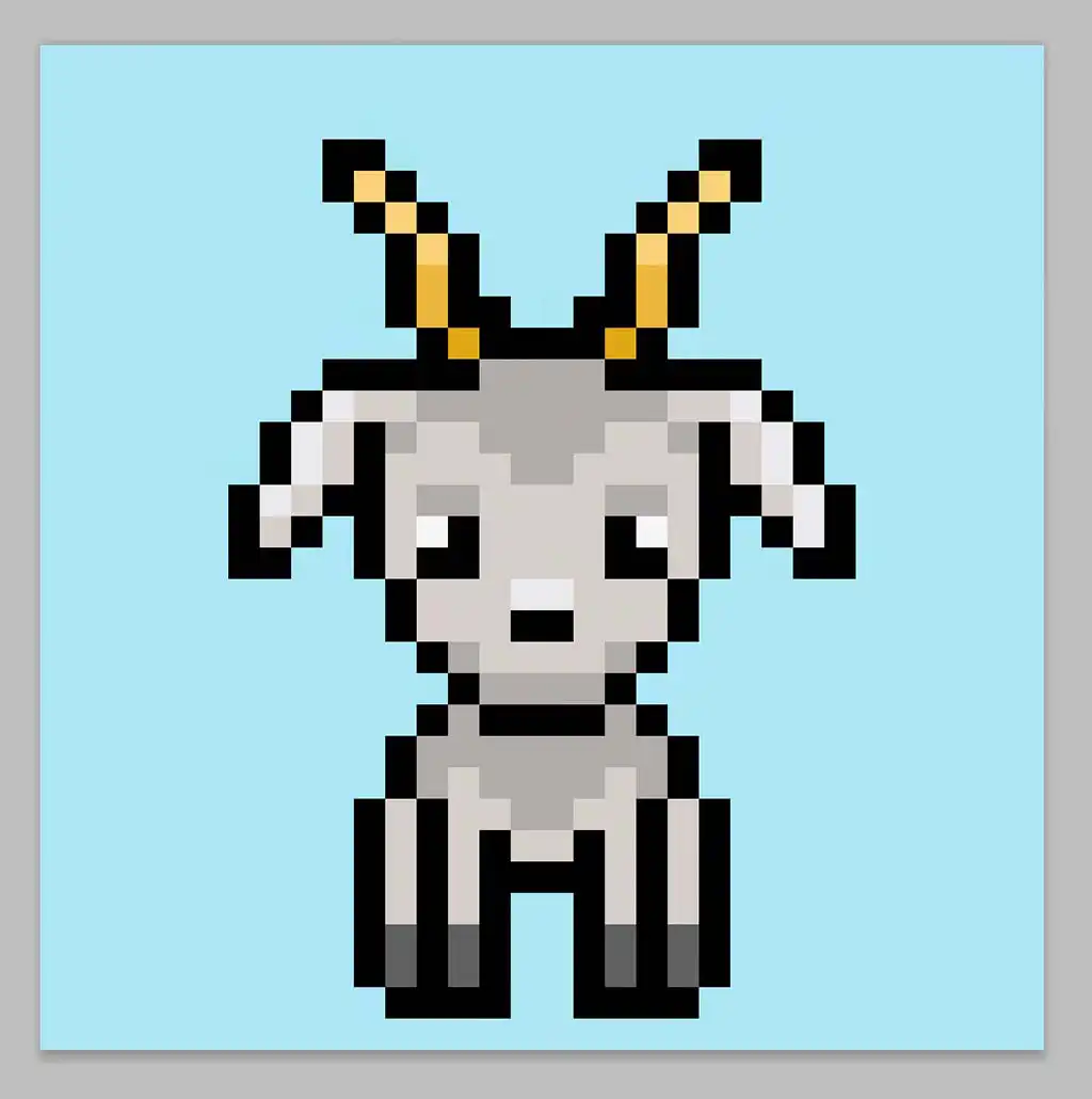 Cute Pixel Art Goat on Blue Background