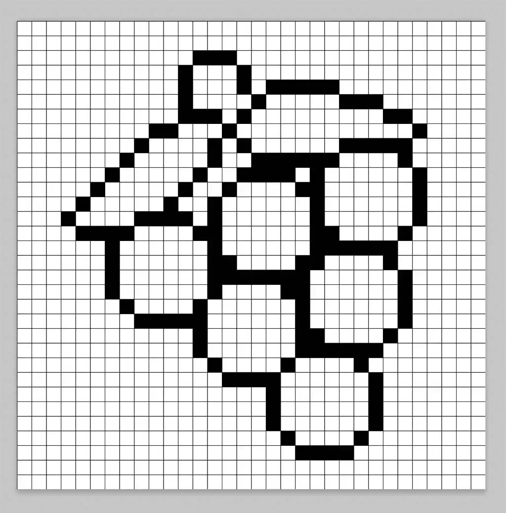An outline of the pixel art grapes grid similar to a spreadsheet