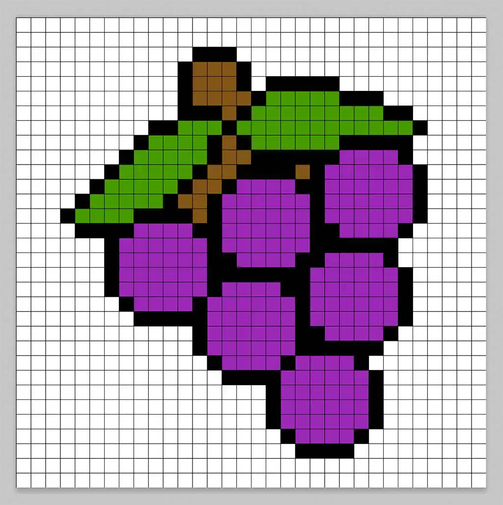 Simple pixel art grapes with solid colors