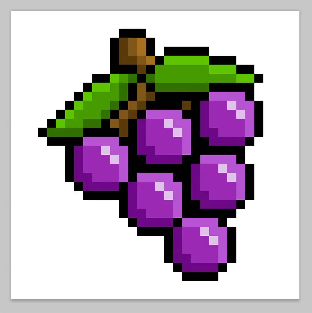 Kawaii pixel art grapes on a transparent background