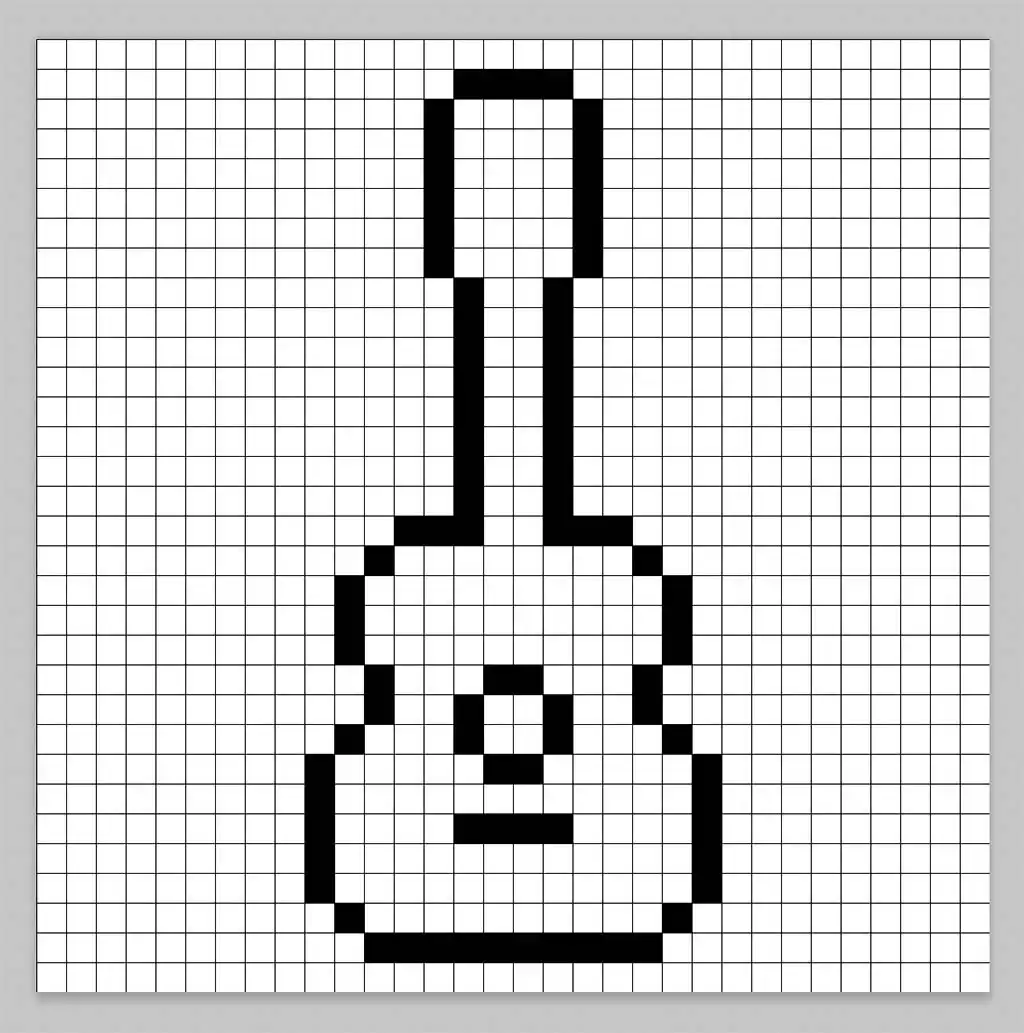 An outline of the pixel art guitar grid similar to a spreadsheet