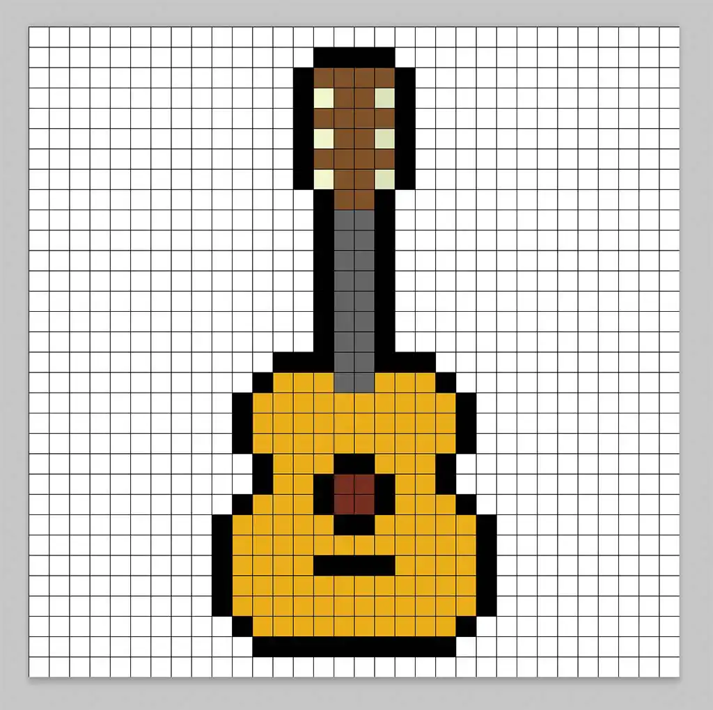Simple pixel art guitar with solid colors