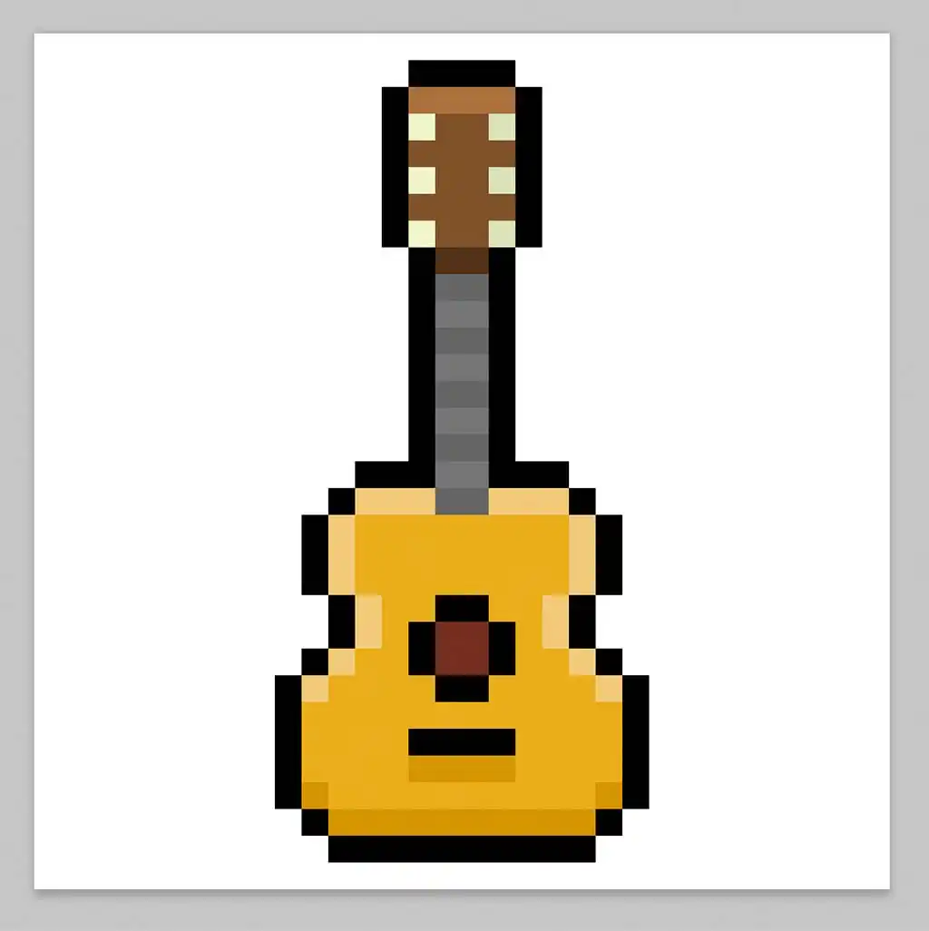 Kawaii pixel art guitar on a transparent background