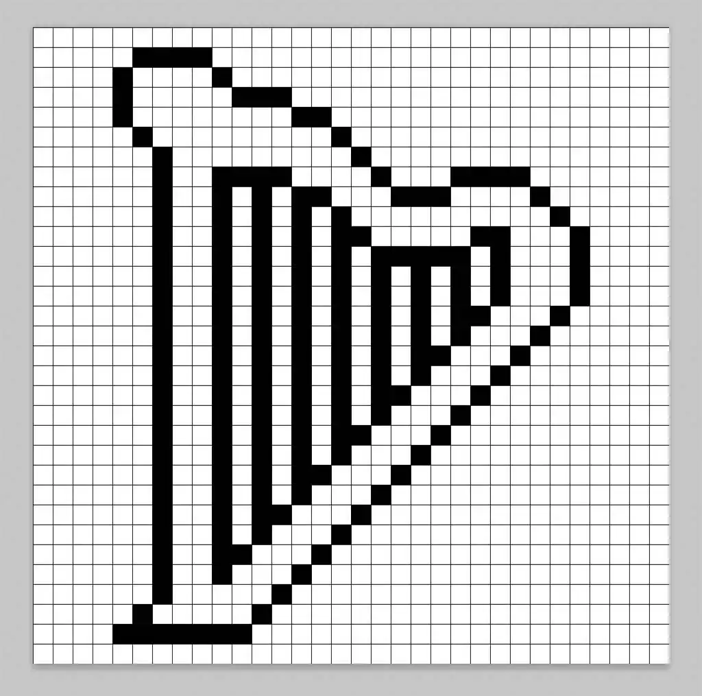An outline of the pixel art harp grid similar to a spreadsheet