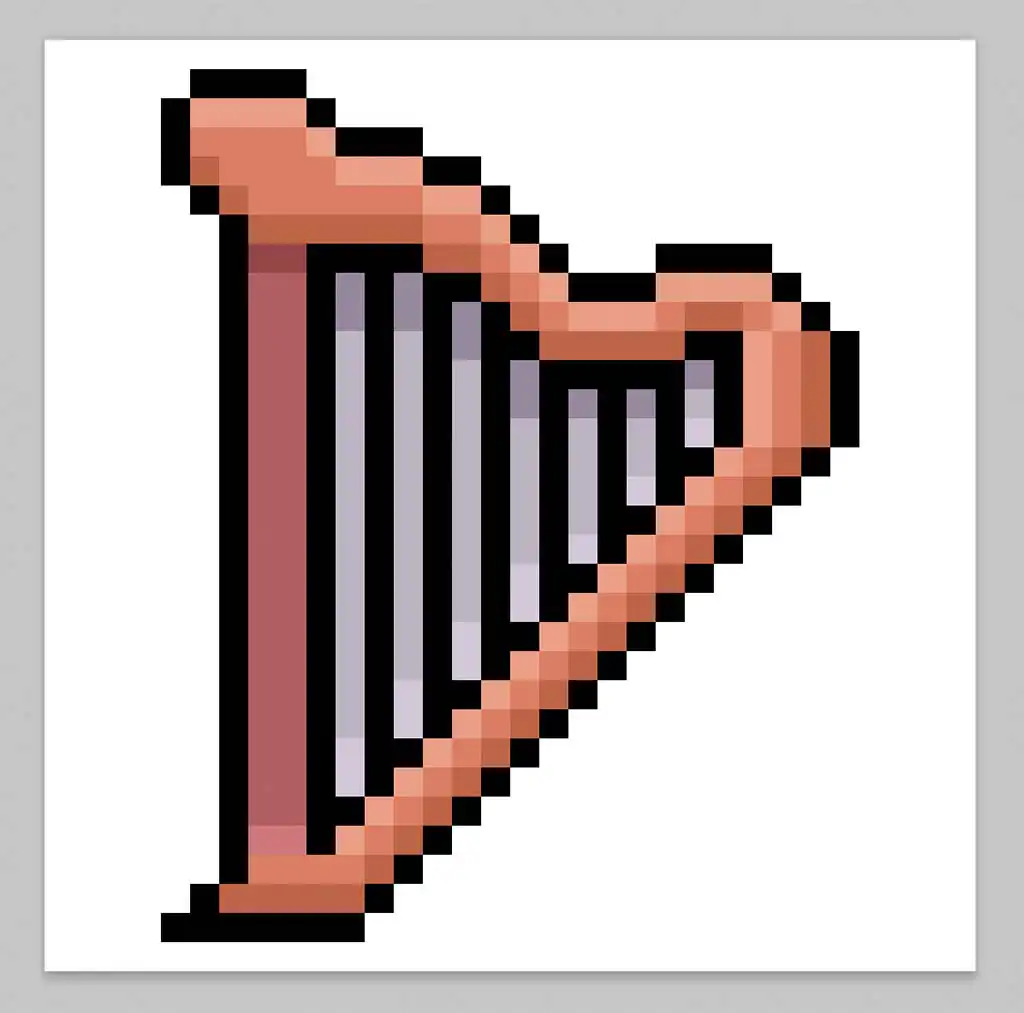 Kawaii pixel art harp on a transparent background