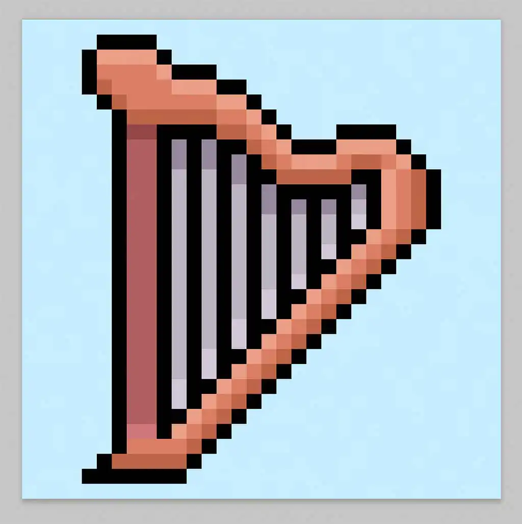 Cute Pixel Art Harp on Blue Background
