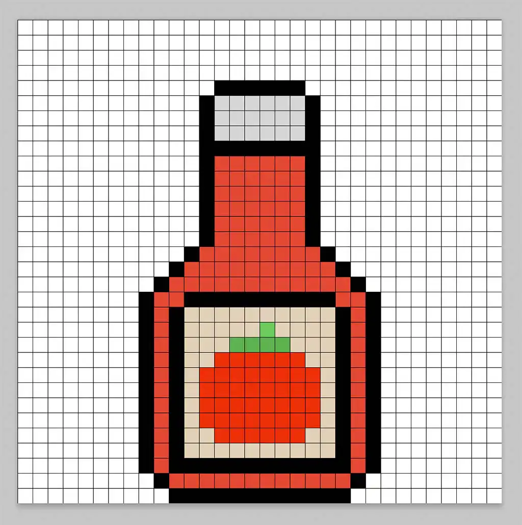 Simple pixel art ketchup with solid colors