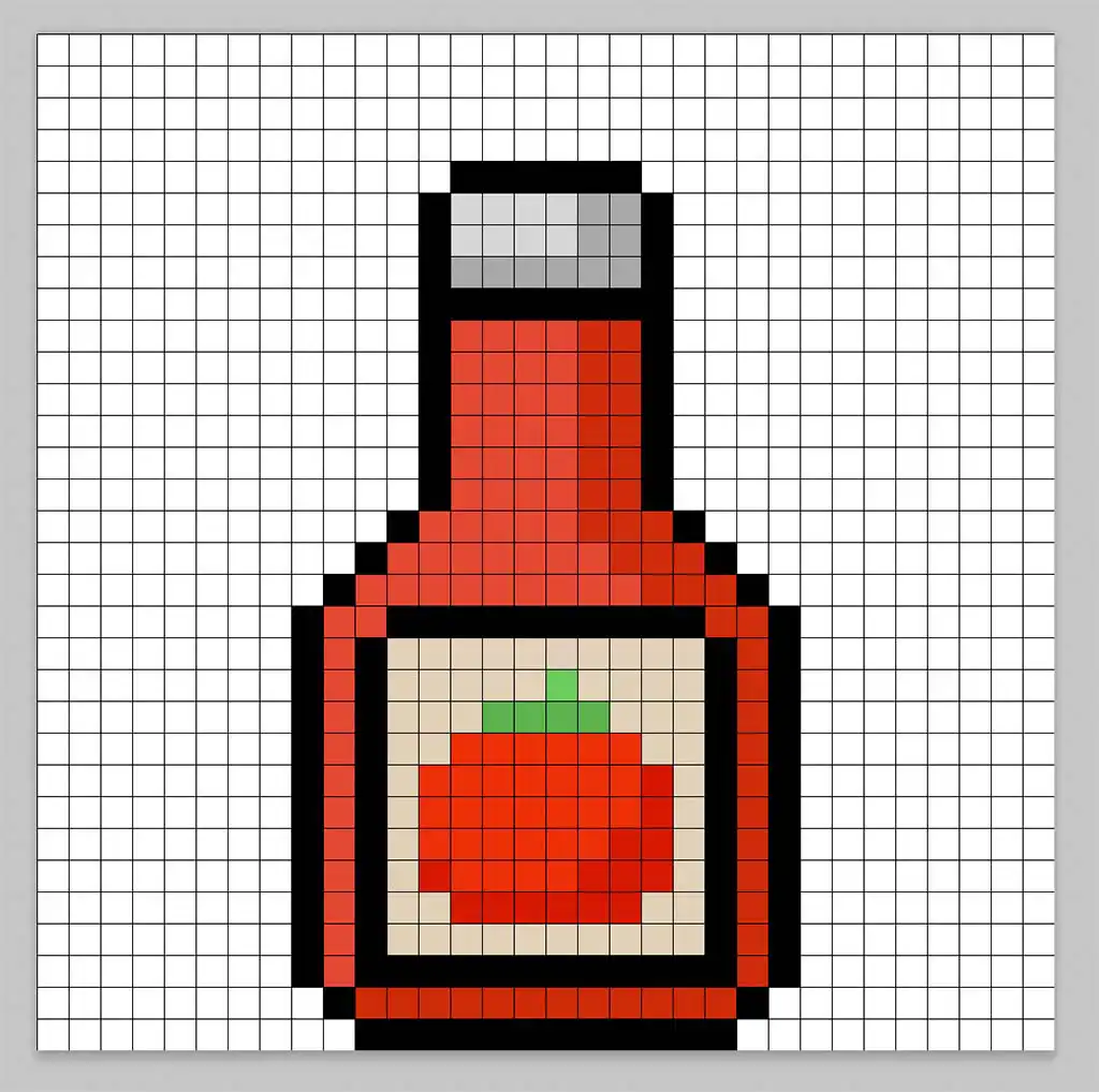 32x32 Pixel art ketchup with shadows to give depth to the ketchup