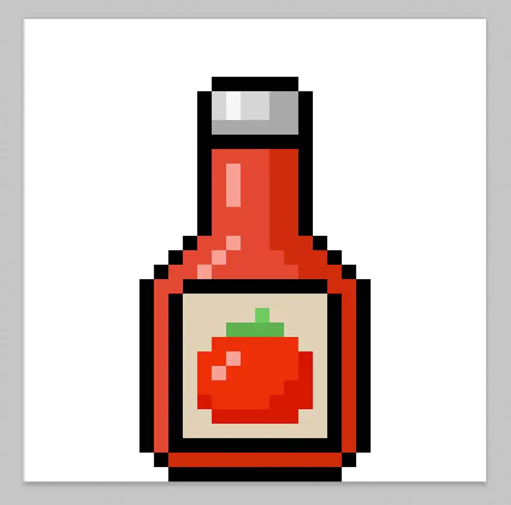 Kawaii pixel art ketchup on a transparent background