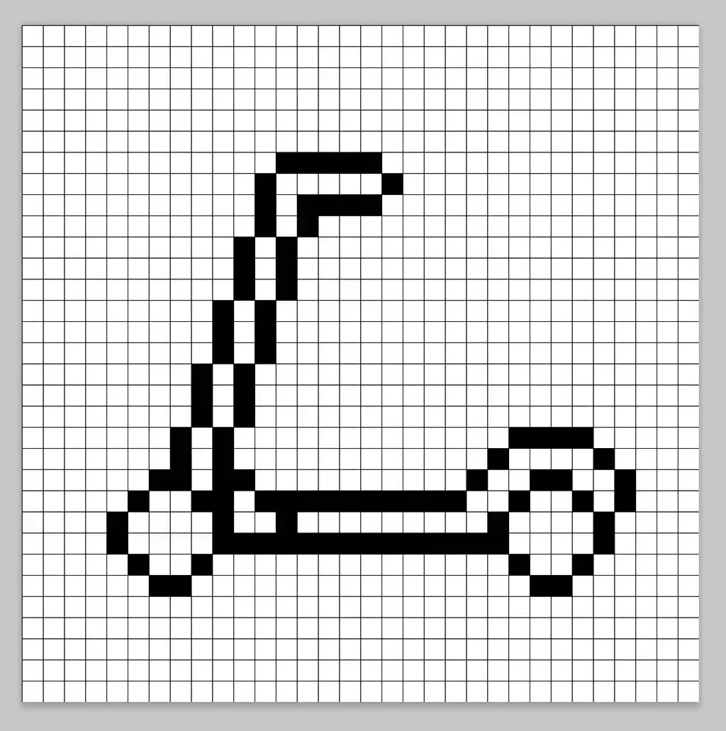 An outline of the pixel art kick scooter grid similar to a spreadsheet
