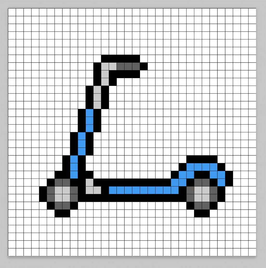 Simple pixel art kick scooter with solid colors