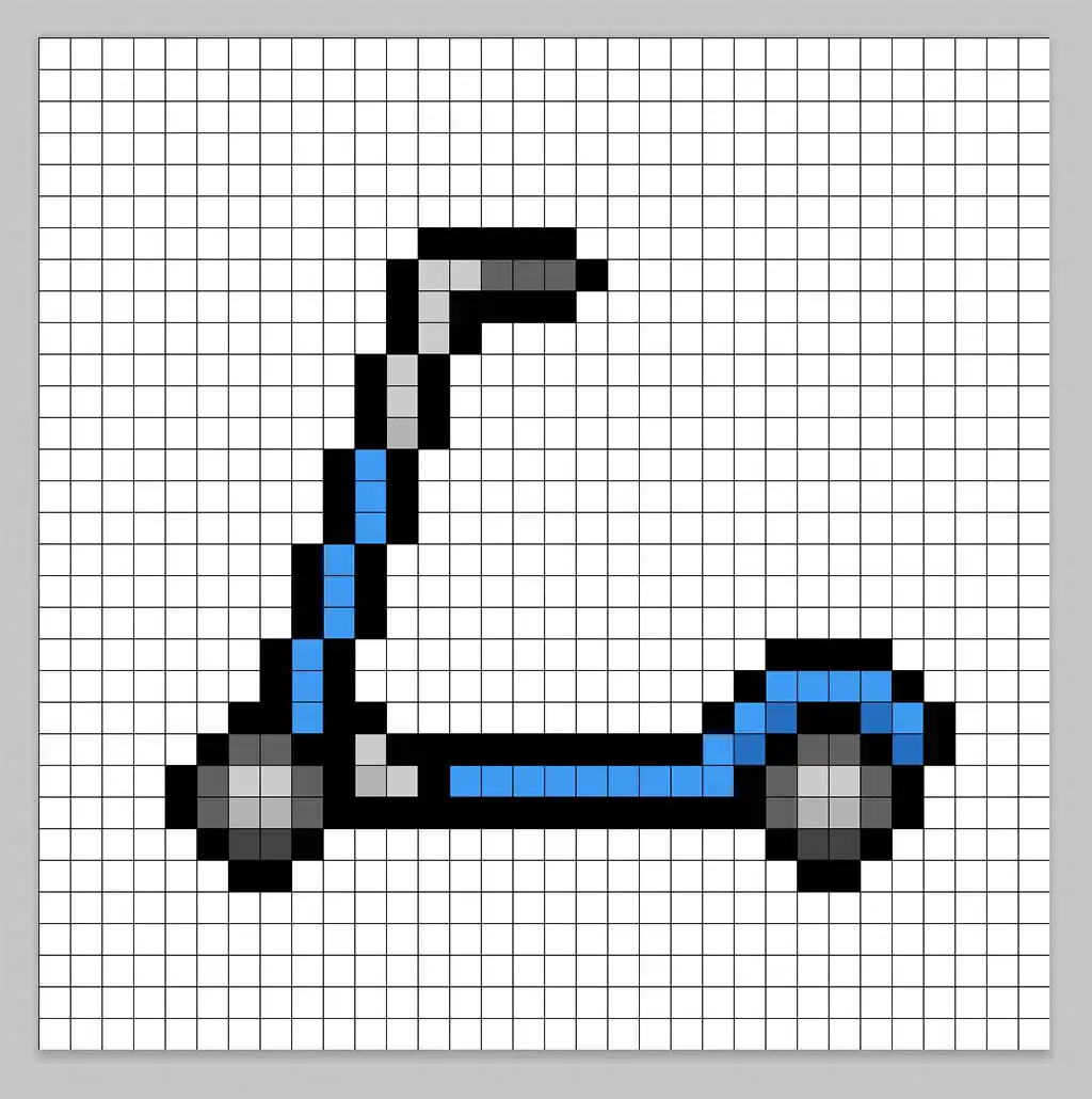 32x32 Pixel art kick scooter with shadows to give depth to the kick scooter