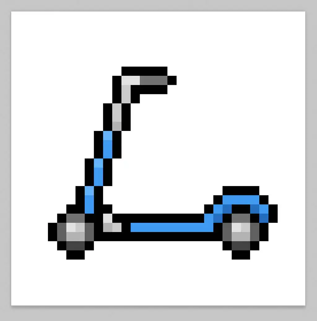 Kawaii pixel art kick scooter on a transparent background