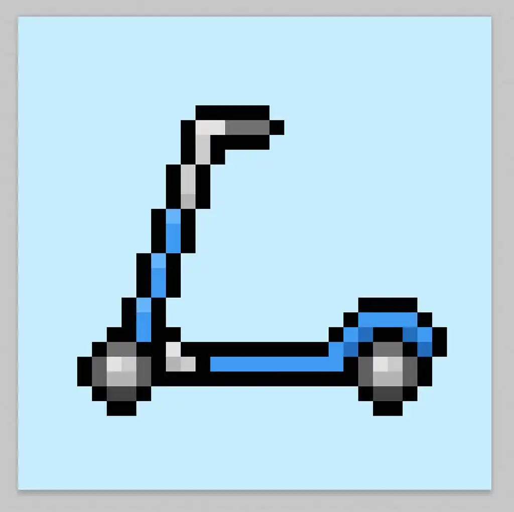 Cute Pixel Art Kick Scooter on Blue Background