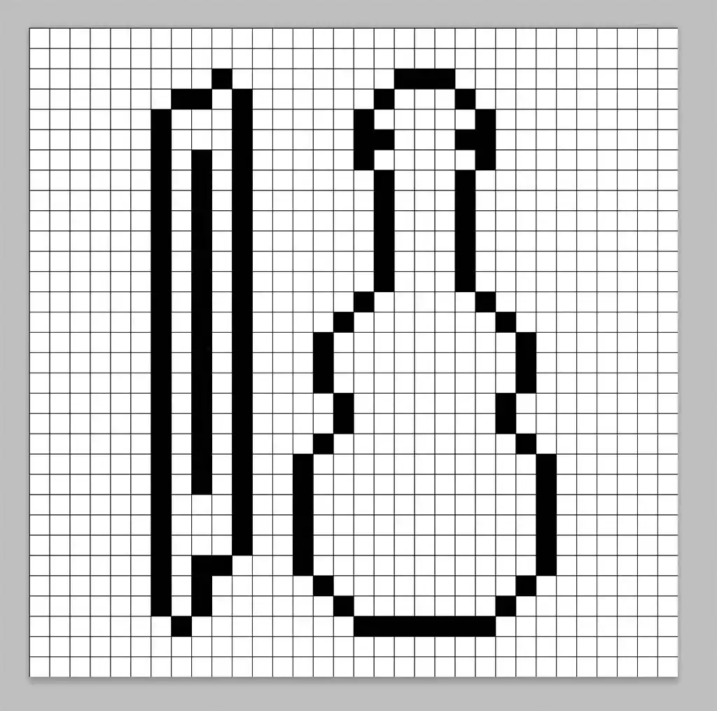 An outline of the pixel art violin grid similar to a spreadsheet