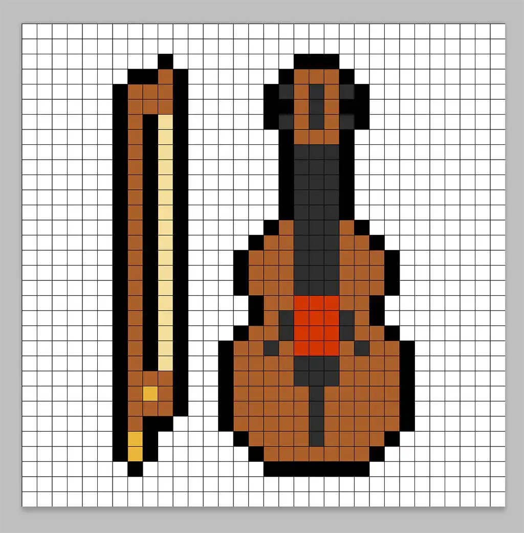 Simple pixel art violin with solid colors