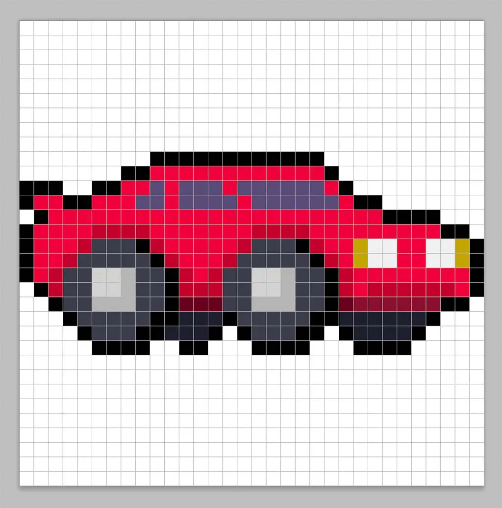 32x32 Pixel art car with shadows to give depth to the car