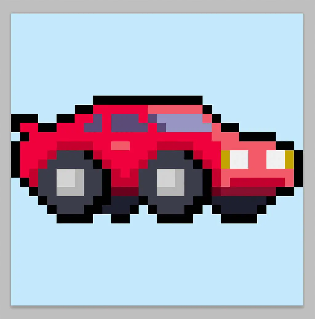 Cute Pixel Art Sports Car on Blue Background