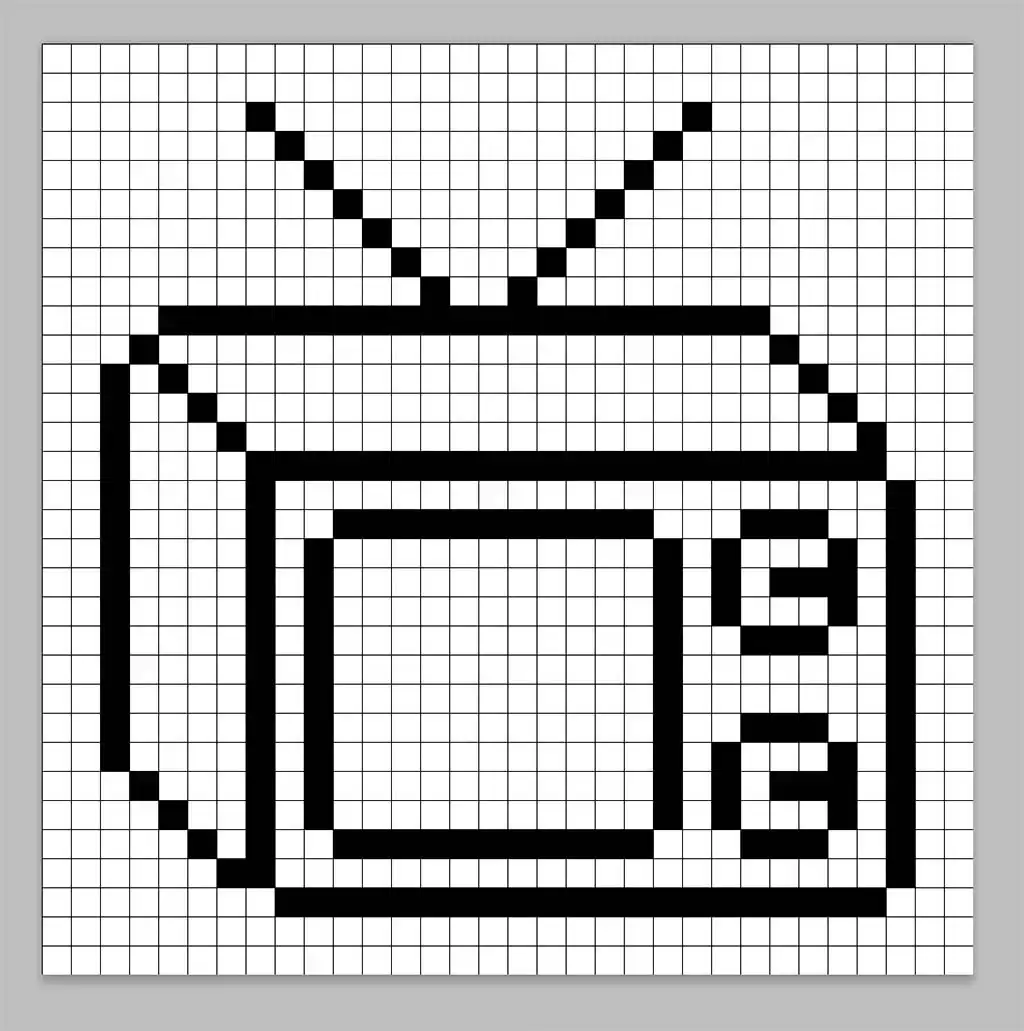 An outline of the pixel art tv (television) grid similar to a spreadsheet
