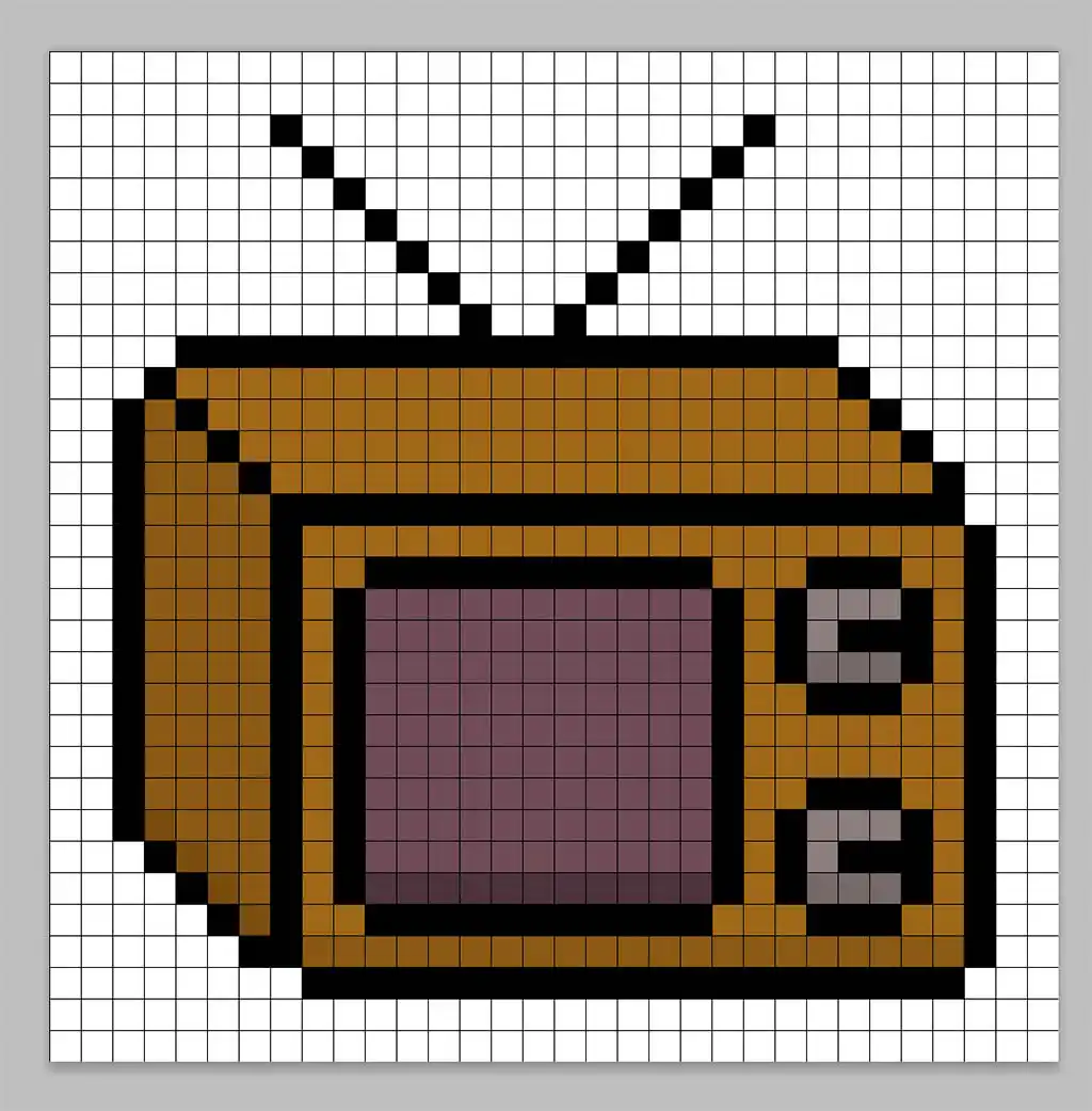 32x32 Pixel art tv with shadows to give depth to the tv
